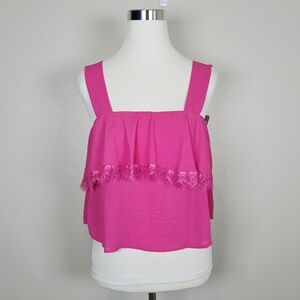 CAD Pink Lace Trim Cami Small Boho Festival Retro Y2K C1088
